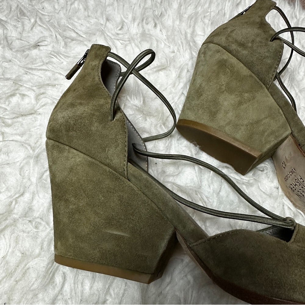 Eileen Fisher green suede wedge heels strappy size 10 - Picture 3 of 5